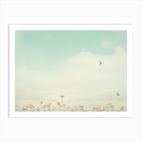 Pink Flowers & Blue Sky Art Print