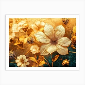 Golden Flowers On A Gold Background Art Print