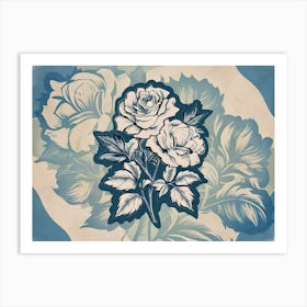 Roses On A Blue Background 2 Art Print