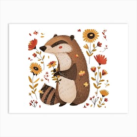 Little Floral Badger 2 Art Print