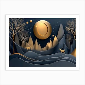 3d Modern Art With Night Landscape With Colorful Mountains 1 Art Print