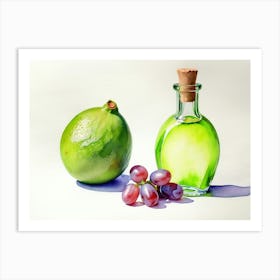 Lime and Grape near a bottle watercolor painting Art Print