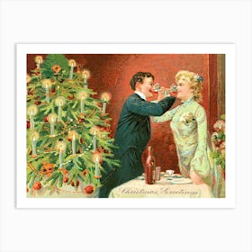 Couple is Drinking champagne, Funny Christmas Greeting Art Print