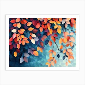 Hanging Branches Seamless Pattern Leaves Fall with Bright Color Flowers Illustration Art Print