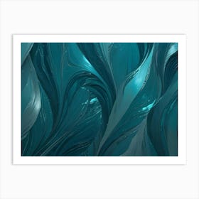 Abstract Background Of Flowing, Curved Lines In Shades Of Teal, Resembling Fabric, Waves, Or Liquid Metal Art Print