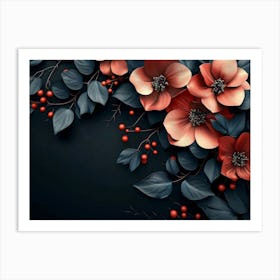 Flowers On A Black Background 3 Art Print