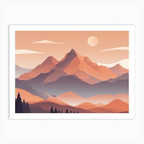 Misty mountains horizontal background in orange tone 129 Art Print