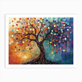 3d Abstract Colorful Tree with Hanging Branches and Multicolored Art Print