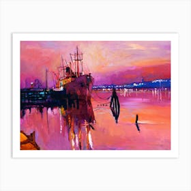 Sunset At The Docks Painting Art Print