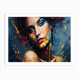 Girl With Colorful Paint Splashes Art Print