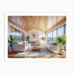 Modern Living Room Interior With Large Windows Art Print