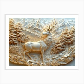 Beautifully Designed 3d Relief Art of a Graceful Deer Art Print