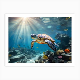 Sea Turtle In The Ocean Paintings Art Print Art Print