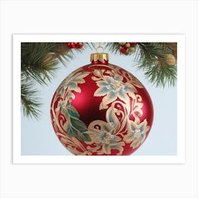 Red And Gold Christmas Ornament Art Print