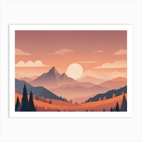 Misty mountains horizontal background in orange tone 36 Art Print