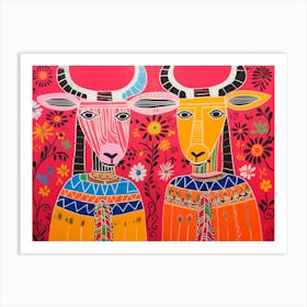 Goat 1 Folk Style Animal Illustration Art Print