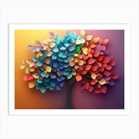 Colorful Tree With Leaves On Hanging Branches Of Blue, White And Golden 3 Art Print