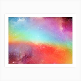 Luminescent space #1 - space neon art, Rainbow Nebula Art Print