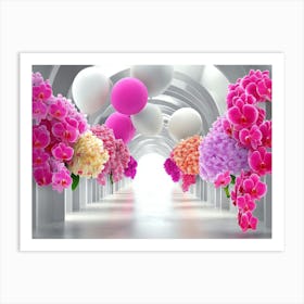 A Tunnel With Balloons And Orchids 2 Art Print