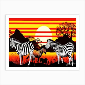 African Zebras - Zebras At Dusk Art Print
