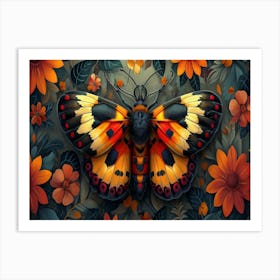 Butterfly On Flowers Art Print