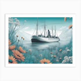 Ship And Wildflowers Art Print