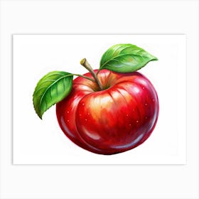 Red Apple With Green Leaves On A White Background Art Print