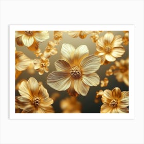 4k Golden Floral Artwork Gold Nature Art Print