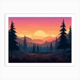 Sunset In The Forest Art Print Art Print