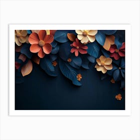 Elegant Colorful 3d Flowers With Leaves On A Tree Illustration Background Art Print