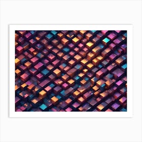 Abstract Background With A Grid Of Colorful, Metallic Cubes, Creating A Sense Of Depth, Texture, And Geometry Art Print