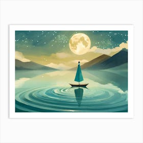 Sailboat In The Moonlight 1 Art Print