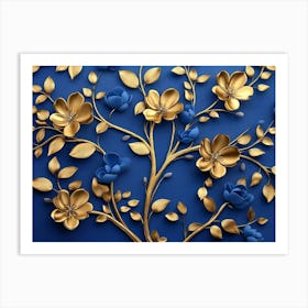 Gold And Blue Flowers Art Print