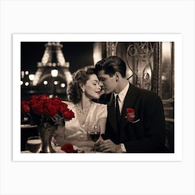 Black And White Photograph Capturing A Vintage Valentines Day Scene A Couple Locked In A Tender Em (1) Art Print