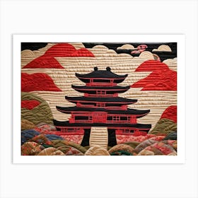 Asian Pagoda, Japanese Quilting Inspired Art, 1493 Art Print