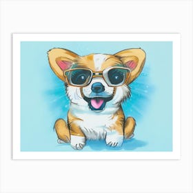Portrait of a cute puppy dog smiling under sunglasses. Art Print