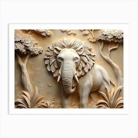 Carved Elephant In The Forest Art Print