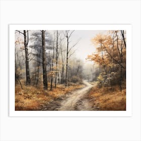 A Painting Of Country Road Through Woods In Autumn 75 Art Print