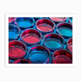 Close Up Of Red And Blue Test Tubes Art Print