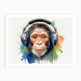 Chimpanzee With Headphones Art Print