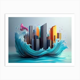 3d Artwork Of Skyline And Waves Art Print