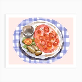 A Plate Of Antipasto, Top View Food Illustration, Landscape 3 Art Print