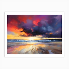 Abstract Colorful Dark Cloud Beach Sunset Art Print