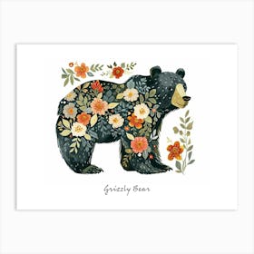 Little Floral Grizzly Bear 3 Poster Art Print