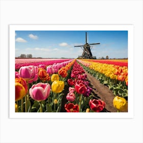 Tulip Field With Windmill paintings art print 1 Art Print