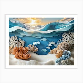 Tranquil 3d Ocean Art with Coral Accents Art Print