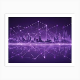 A Digital Rendering Of A Cityscape Surrounded By A Network Of Glowing Lines On A Purple Background 1 Art Print