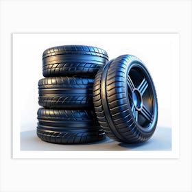 Stack Of Black Tires Art Print