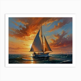 Sailboat At Sunset 2 Art Print