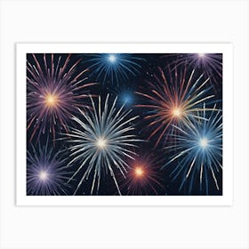 A Vibrant Display Of Fireworks Bursting In The Night Sky With A Variety Of Colors Art Print